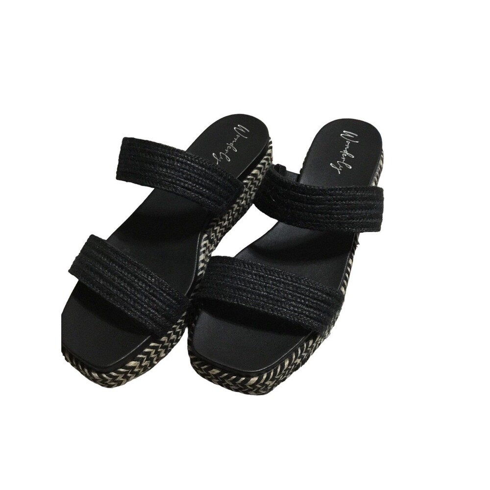 Black Double-Strap Platform Slide Sandals - Women